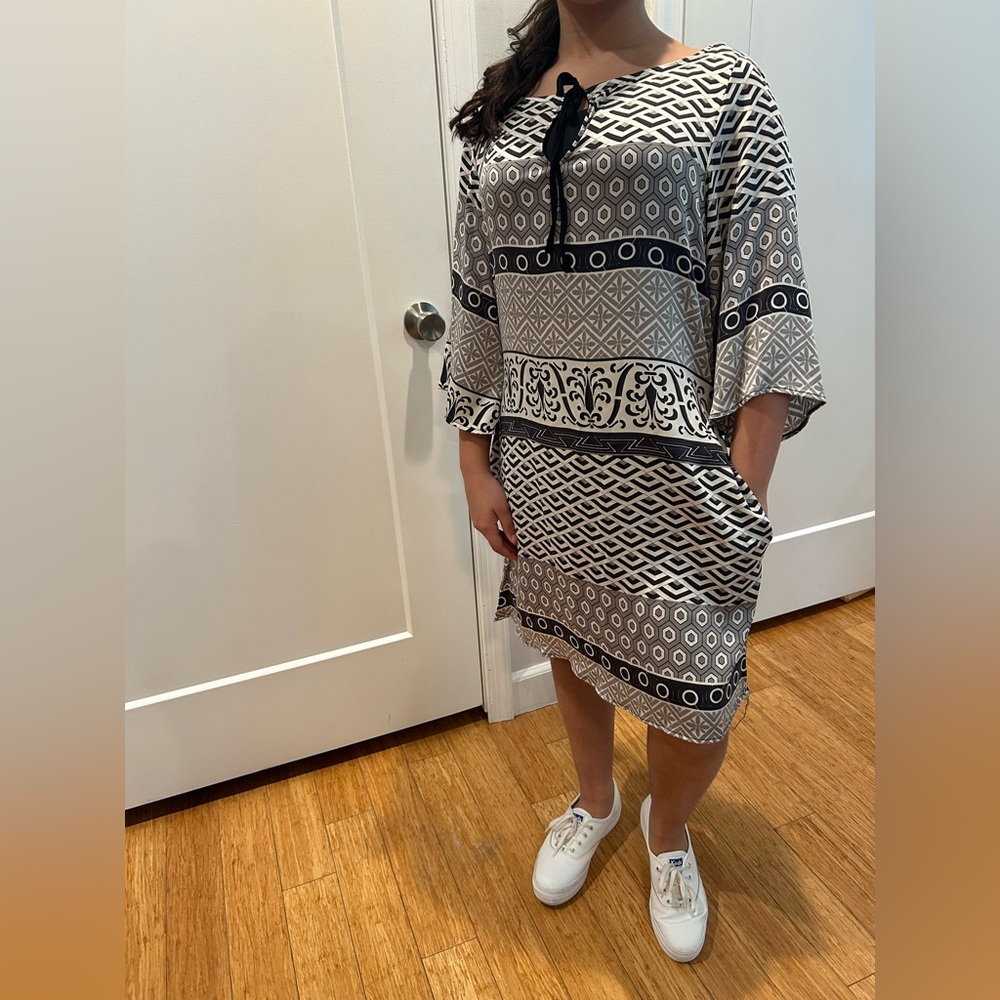 Hale Bob Black and White Hexagon Pattern Dress